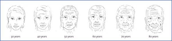 Female facial changes at various ages